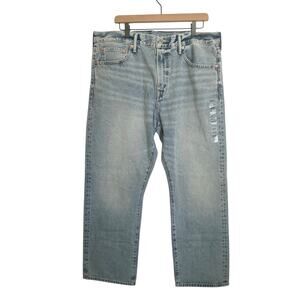 NEW American Eagle 38x30 Relaxed Straight Distressed Light Blue Denim Jeans